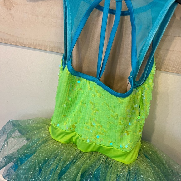 Weissman tap jazz dance costume, lime green and teal, tutu performance, size MC - Picture 6 of 8
